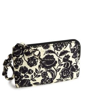 Vera Bradley Bubbly Flowers Black Zip Wristlet